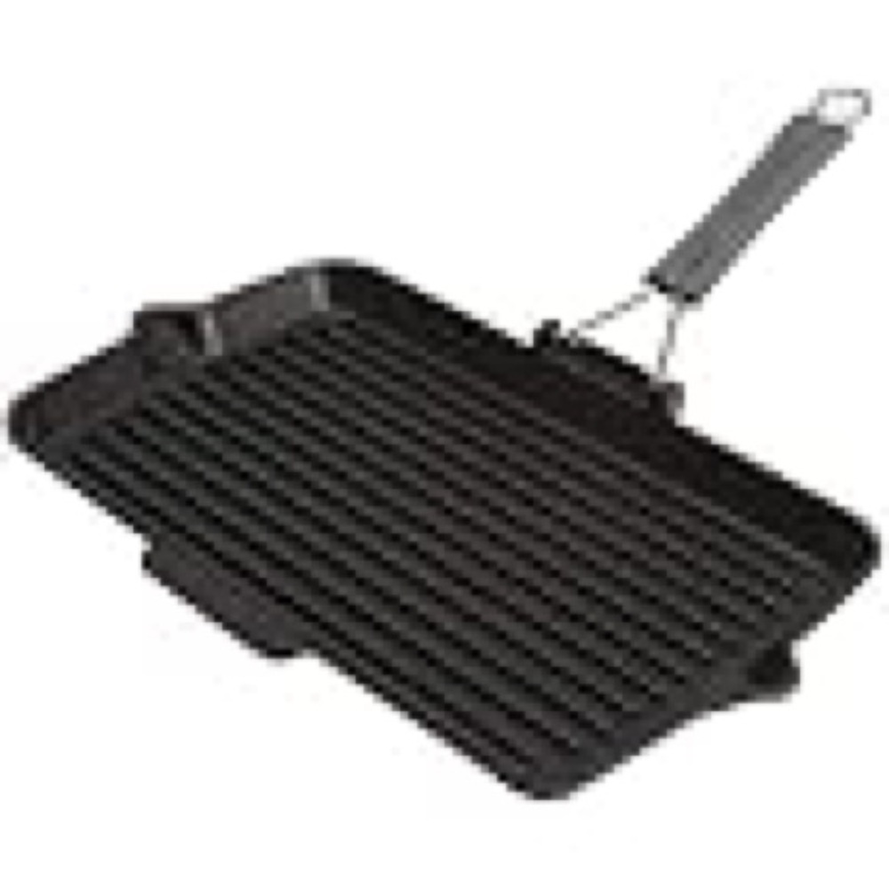NIB STAUB Cast Iron Black Rectangular Folding Grill with Silicone Handle - Picture 6 of 9